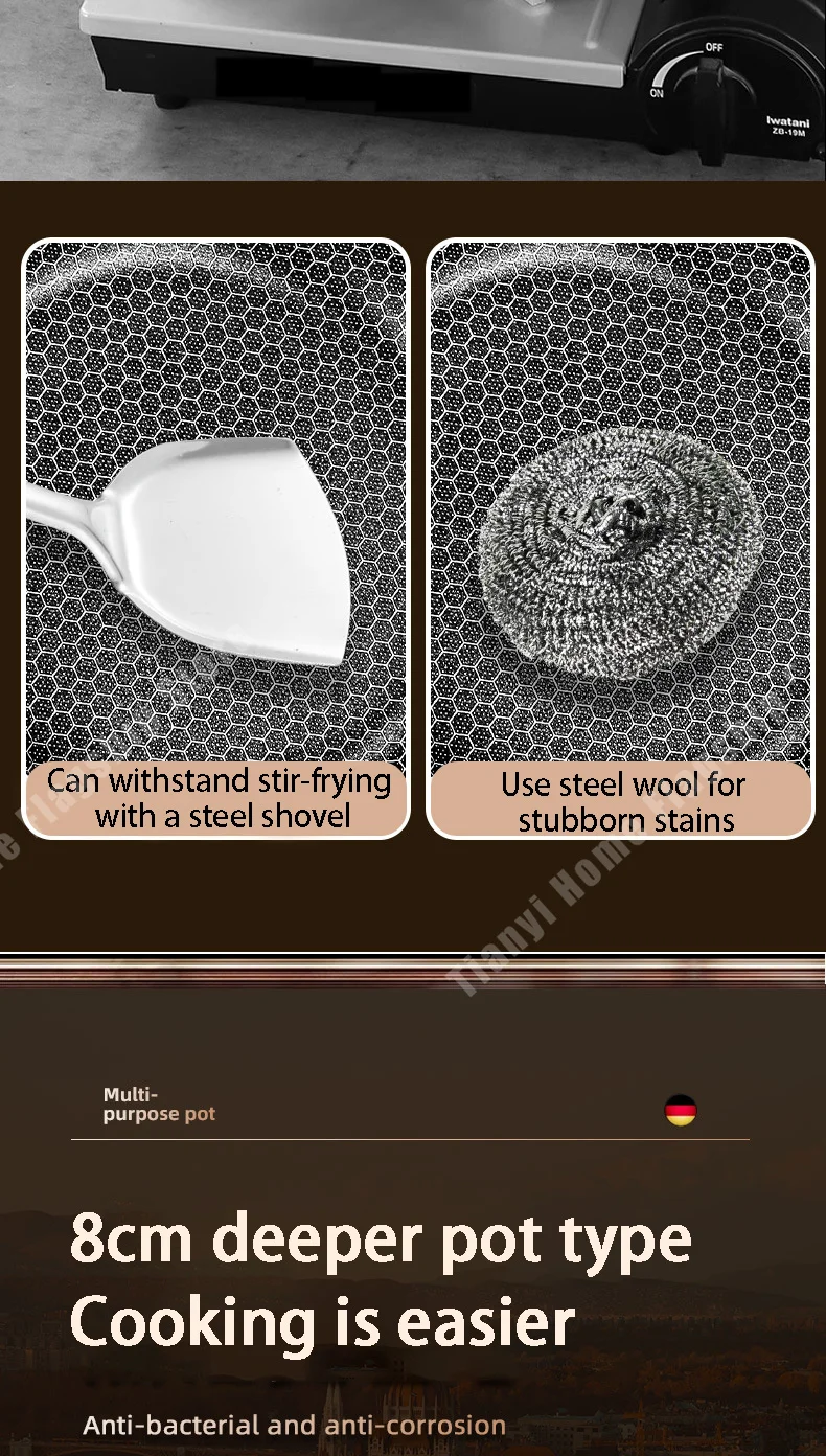 Padella in acciaio inossidabile 316 Wok antiaderente Cottura a nido d'ape Bistecca Stufa a gas Pentola a induzione Pentole generali Pentole da cucina Padella in acciaio inossidabile 316 Wok antiaderente Cottura a nido d'ape Bistecca Stufa a gas Pentola a induzione Pentole generali Pentole da cucina