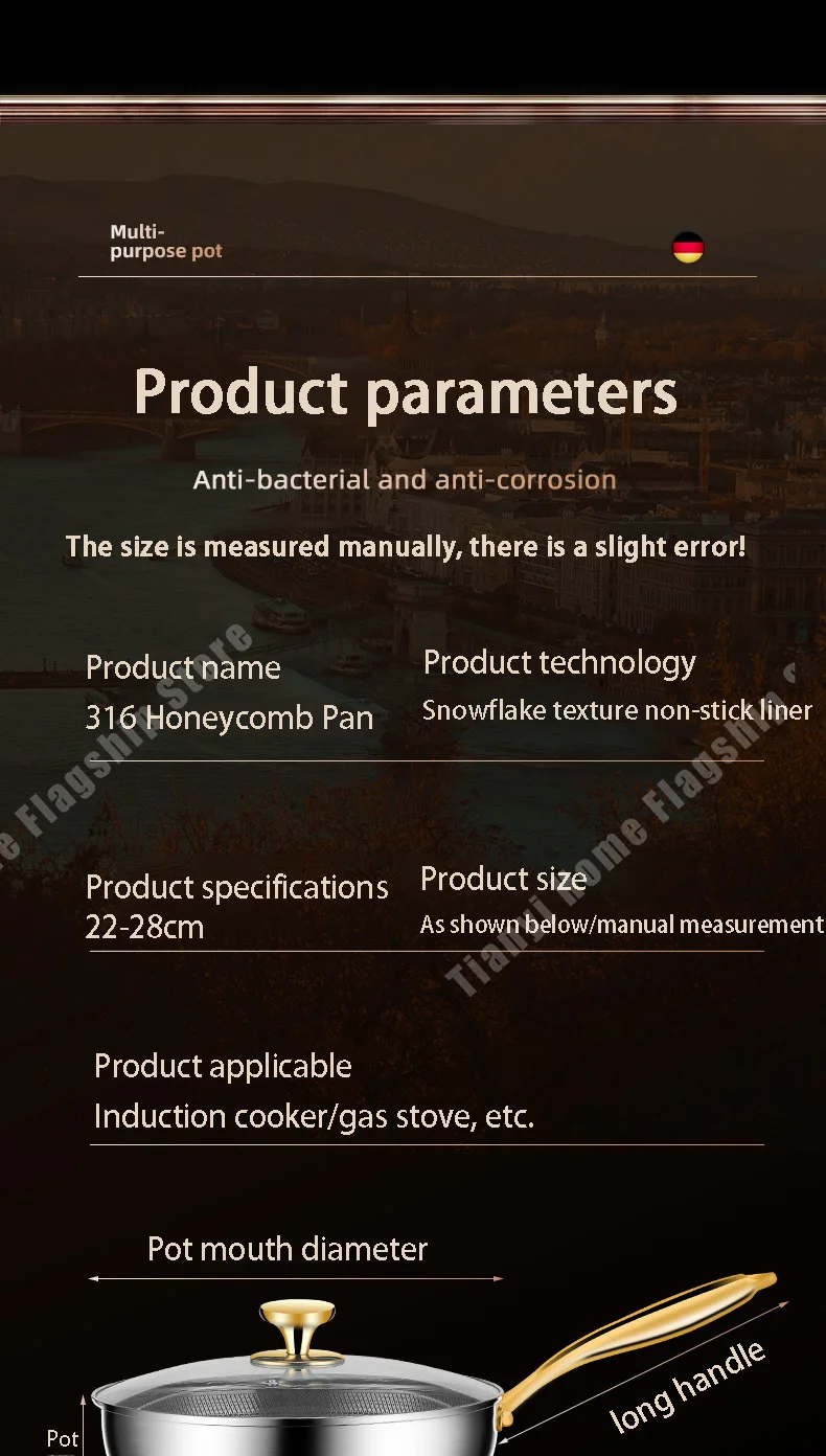 Padella in acciaio inossidabile 316 Wok antiaderente Cottura a nido d'ape Bistecca Stufa a gas Pentola a induzione Pentole generali Pentole da cucina Padella in acciaio inossidabile 316 Wok antiaderente Cottura a nido d'ape Bistecca Stufa a gas Pentola a induzione Pentole generali Pentole da cucina