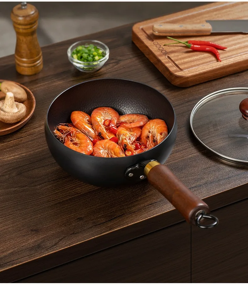Zhangqiu Pentola in Ferro Pancia Grande Wok Forgiato Artigianale Mini Piccola Pentola in Ferro Pentola da Cucina Domestica Senza Rivestimento Antiaderente