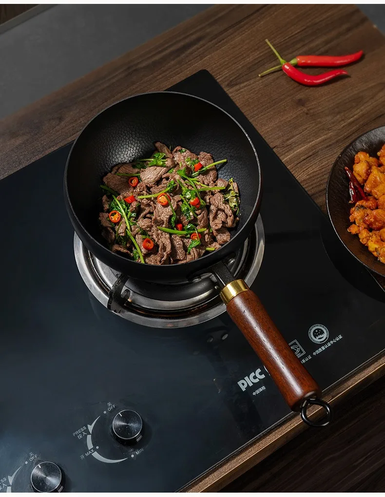 Zhangqiu Pentola in Ferro Pancia Grande Wok Forgiato Artigianale Mini Piccola Pentola in Ferro Pentola da Cucina Domestica Senza Rivestimento Antiaderente