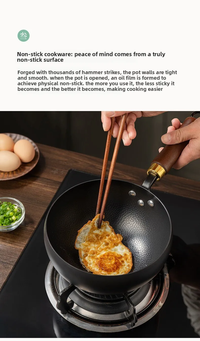 Zhangqiu Pentola in Ferro Pancia Grande Wok Forgiato Artigianale Mini Piccola Pentola in Ferro Pentola da Cucina Domestica Senza Rivestimento Antiaderente