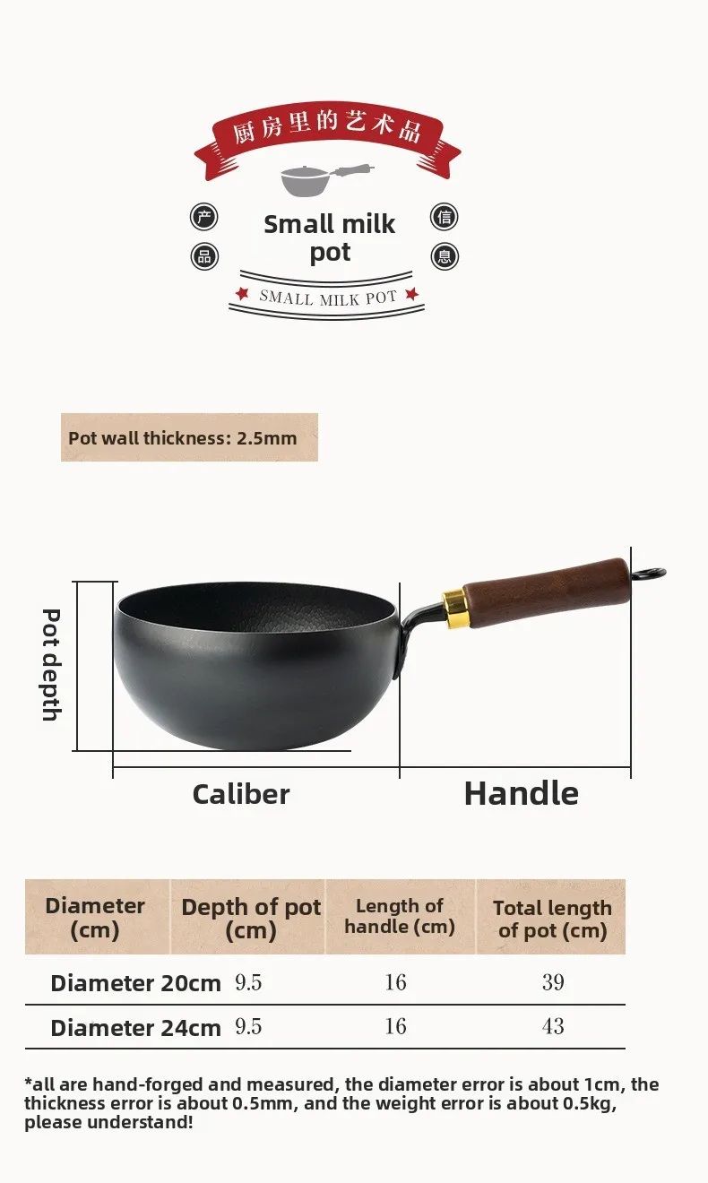 Zhangqiu Pentola in Ferro Pancia Grande Wok Forgiato Artigianale Mini Piccola Pentola in Ferro Pentola da Cucina Domestica Senza Rivestimento Antiaderente