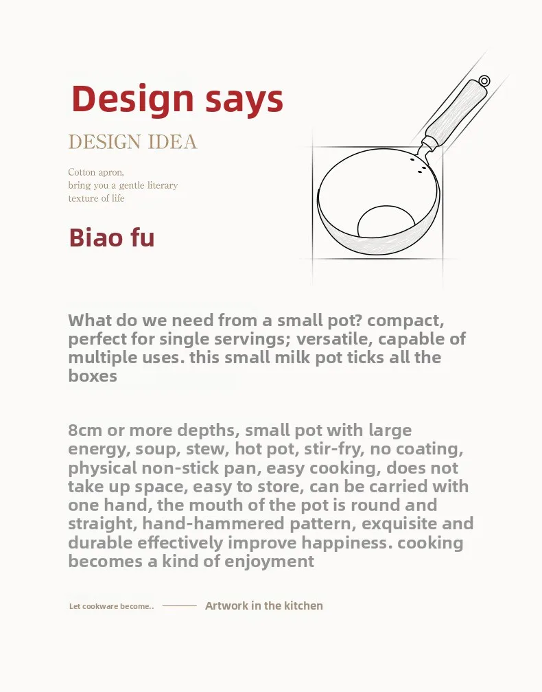 Zhangqiu Pentola in Ferro Pancia Grande Wok Forgiato Artigianale Mini Piccola Pentola in Ferro Pentola da Cucina Domestica Senza Rivestimento Antiaderente