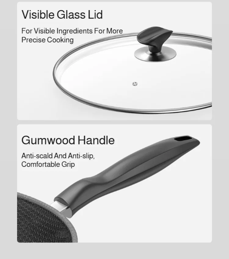 【Padella antiaderente】Wok antiaderente con motivo a nido d'ape - Padella multifunzionale per tutti i stufe, rivestimento antigraffio