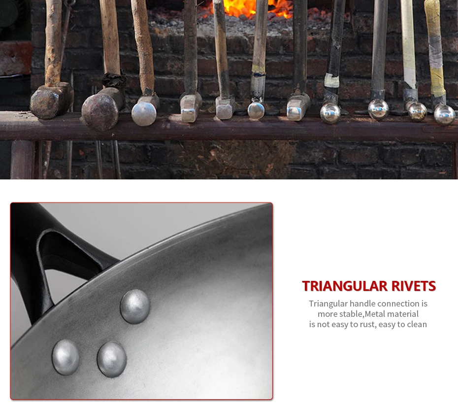 Wok tradizionale in ferro, Wok senza rivestimento forgiato a mano per padella da cucina Manico in legno Wok Pentole da cucina a gas