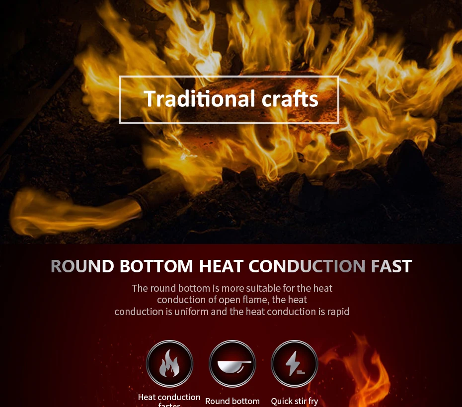 Wok tradizionale in ferro, Wok senza rivestimento forgiato a mano per padella da cucina Manico in legno Wok Pentole da cucina a gas