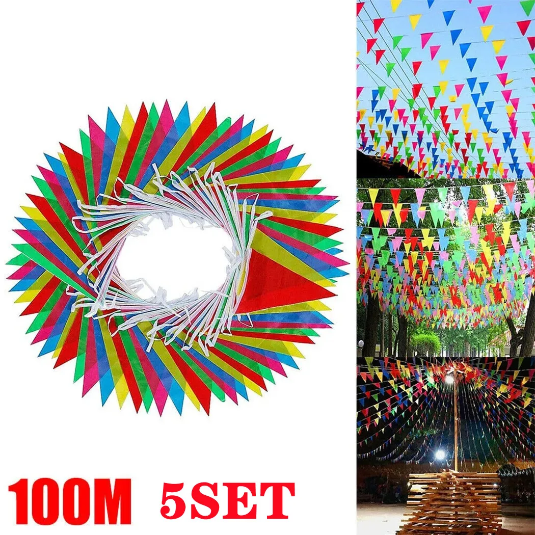 100M bandiere triangolari multicolori Bunting Party Banner triangolo ghirlanda per asilo giardino di casa negozio di nozze Street Decor