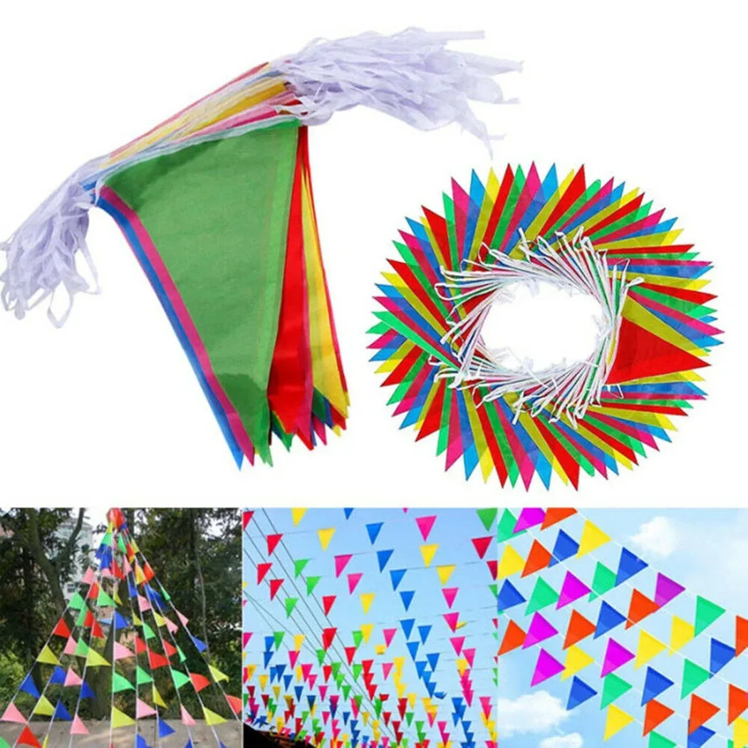 100M bandiere triangolari multicolori Bunting Party Banner triangolo ghirlanda per asilo giardino di casa negozio di nozze Street Decor 100M bandiere triangolari multicolori Bunting Party Banner triangolo ghirlanda per asilo giardino di casa negozio di nozze Street Decor