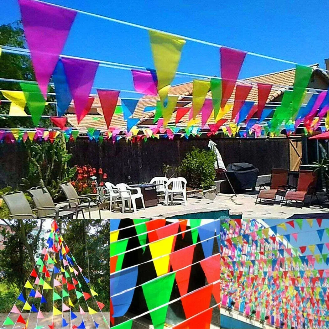 100M bandiere triangolari multicolori Bunting Party Banner triangolo ghirlanda per asilo giardino di casa negozio di nozze Street Decor 100M bandiere triangolari multicolori Bunting Party Banner triangolo ghirlanda per asilo giardino di casa negozio di nozze Street Decor