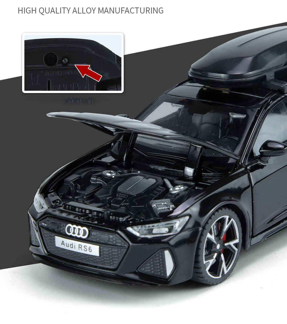 1/32 Audi RS6 Modello di auto giocattolo con porte sonore e luci aperte in lega pressofusa Modello di collezione di veicoli Giocattolo per ragazzo Regalo di festival per adulti