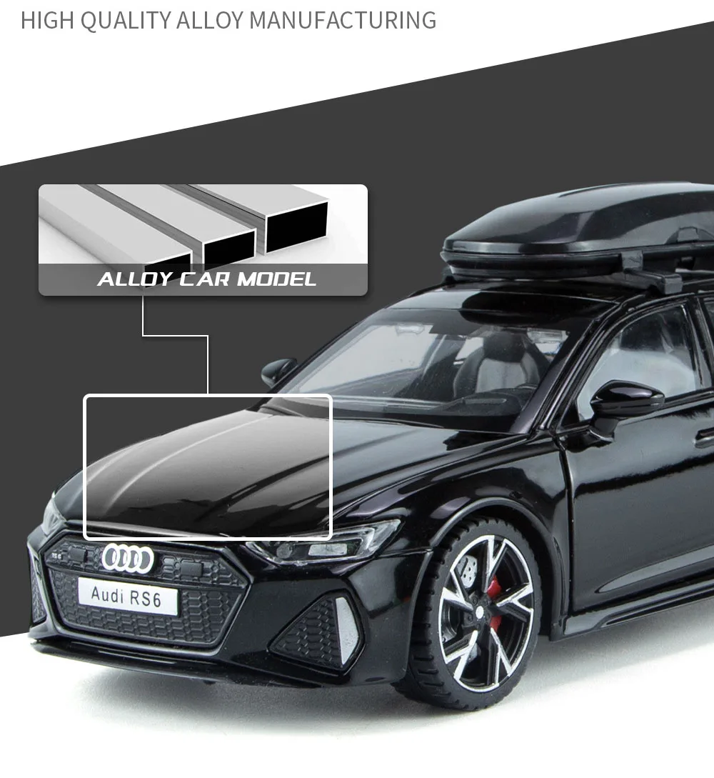 1/32 Audi RS6 Modello di auto giocattolo con porte sonore e luci aperte in lega pressofusa Modello di collezione di veicoli Giocattolo per ragazzo Regalo di festival per adulti