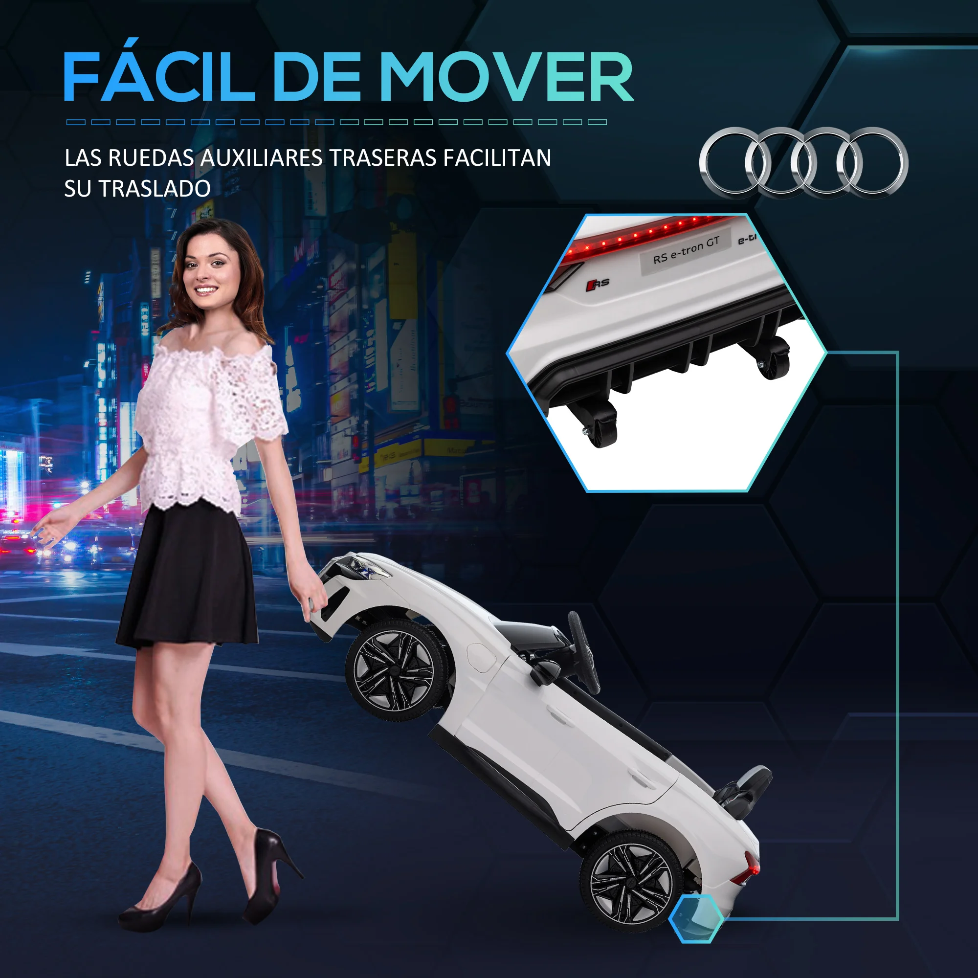 Auto elettrica HOMCOM per bambini + 3 anni AUDI RS e-tron GT 103x58x41 cm bianco