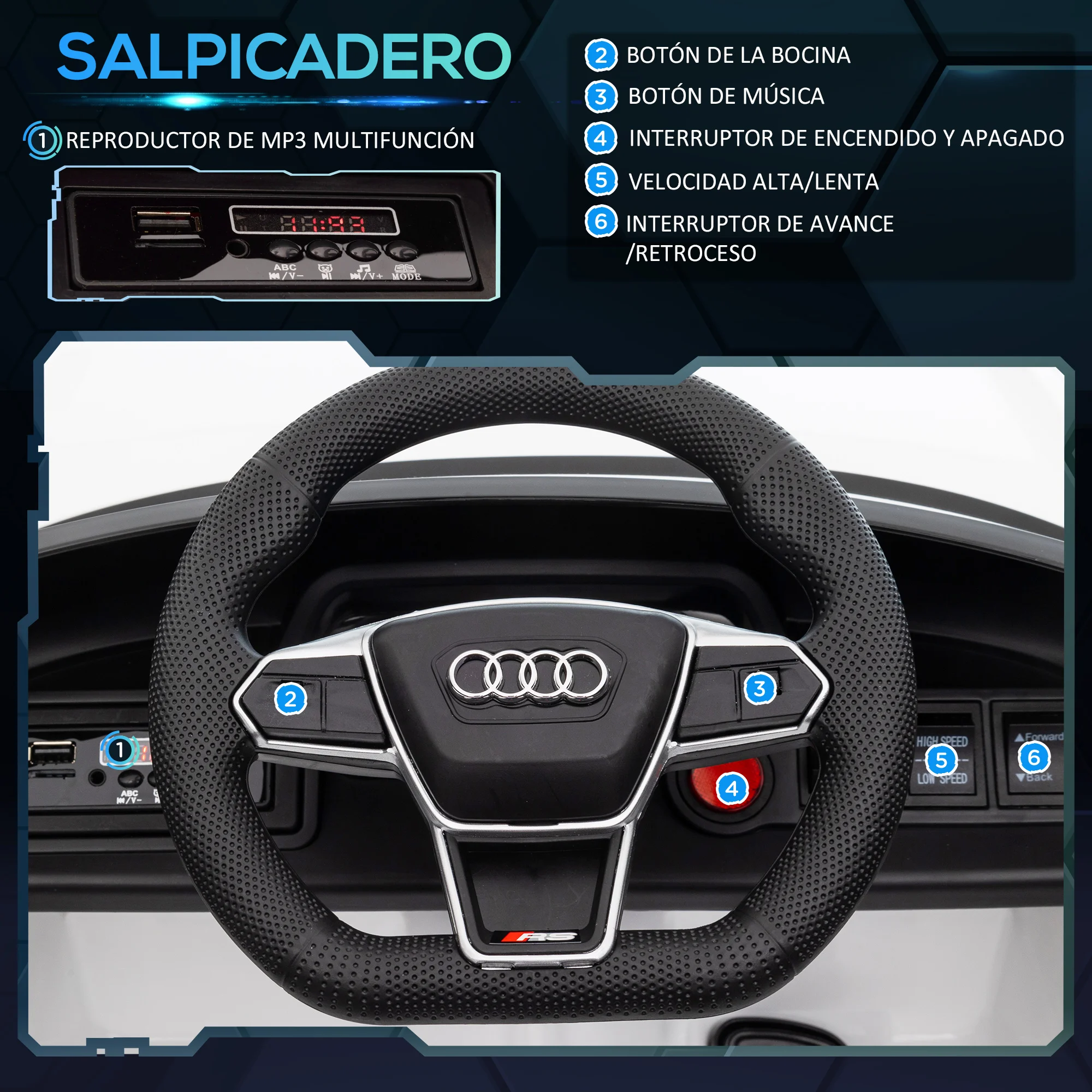 Auto elettrica HOMCOM per bambini + 3 anni AUDI RS e-tron GT 103x58x41 cm bianco