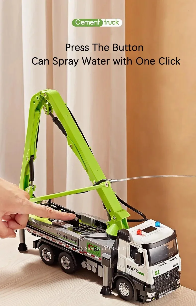 1:24 Elettrico Flatbed Rimorchio Pompa di Cemento Modello di Camion Giocattoli Pressofuso In Lega di Porte Auto Aperta Suono Luce Veicolo Per Bambini Ragazzo Regalo