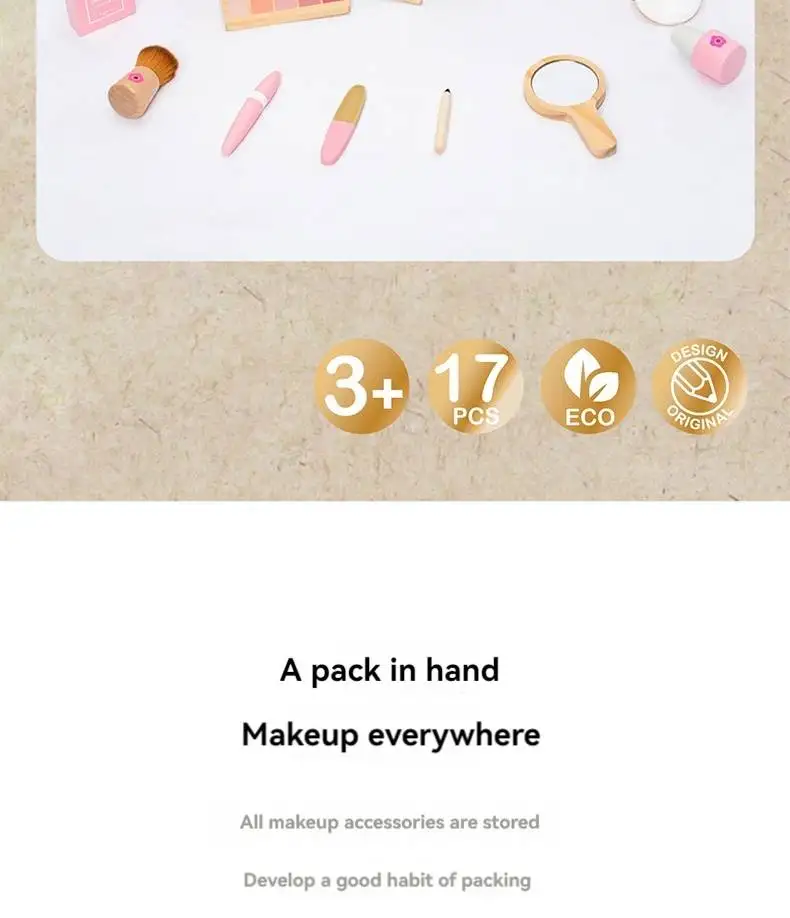 Giochi di finzione in legno Giocattoli per il trucco Simulazione Set di cosmetici Ragazze Giocano a parrucchiere Simulazione Make Up Giocattoli in età prescolare