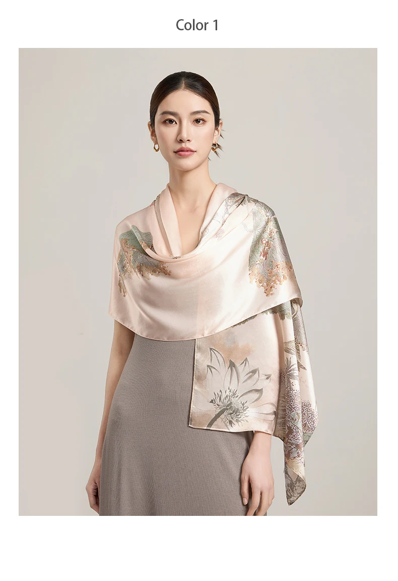 Sciarpa di seta da donna Sciarpe lunghe per la testa Scialli di seta di lusso al 100% Avvolge Sciarpa floreale 2025 Foulard con stampa Sciarpe di pura seta reale