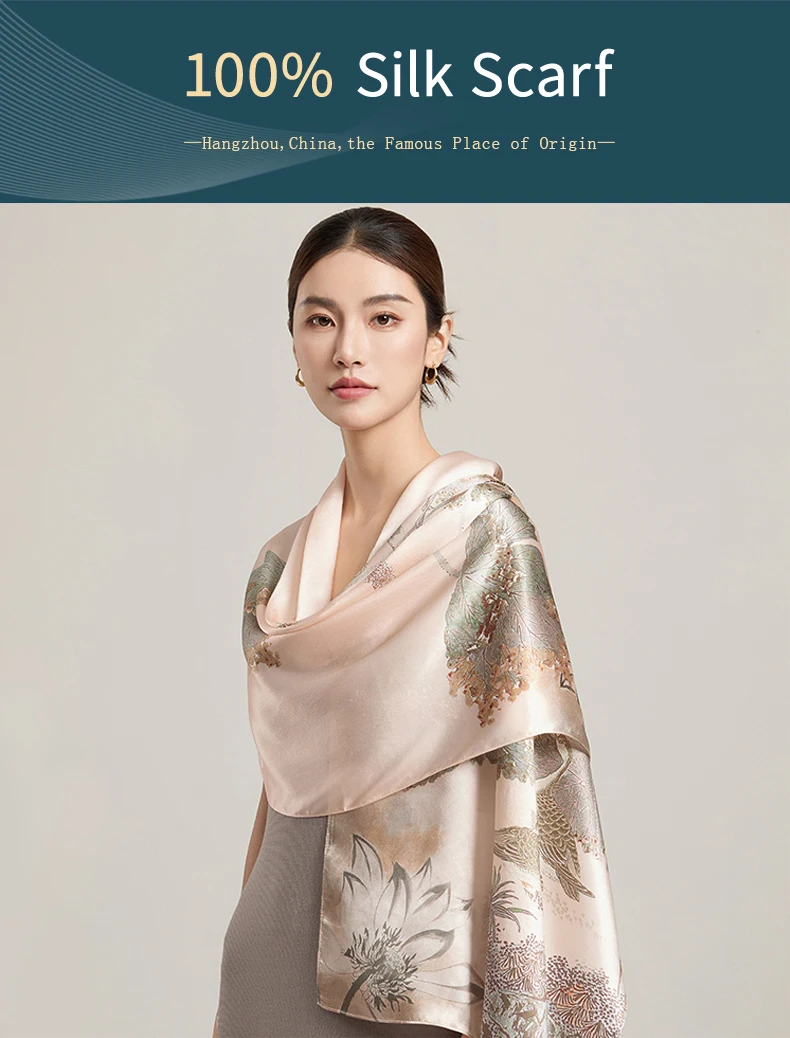 Sciarpa di seta da donna Sciarpe lunghe per la testa Scialli di seta di lusso al 100% Avvolge Sciarpa floreale 2025 Foulard con stampa Sciarpe di pura seta reale