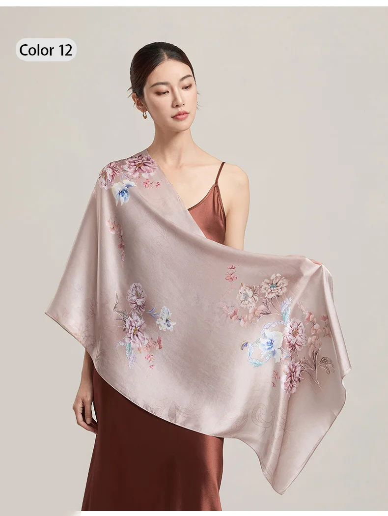 Sciarpa di seta da donna Sciarpe lunghe per la testa Scialli di seta di lusso al 100% Avvolge Sciarpa floreale 2025 Foulard con stampa Sciarpe di pura seta reale