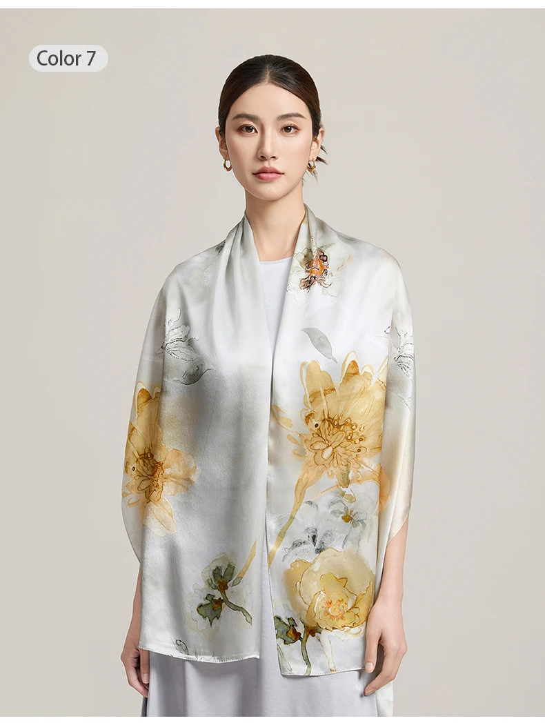 Sciarpa di seta da donna Sciarpe lunghe per la testa Scialli di seta di lusso al 100% Avvolge Sciarpa floreale 2025 Foulard con stampa Sciarpe di pura seta reale