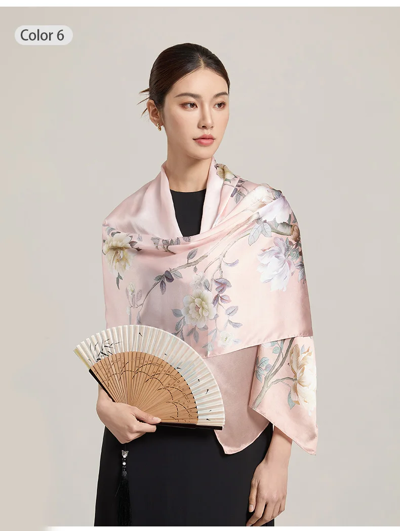 Sciarpa di seta da donna Sciarpe lunghe per la testa Scialli di seta di lusso al 100% Avvolge Sciarpa floreale 2025 Foulard con stampa Sciarpe di pura seta reale