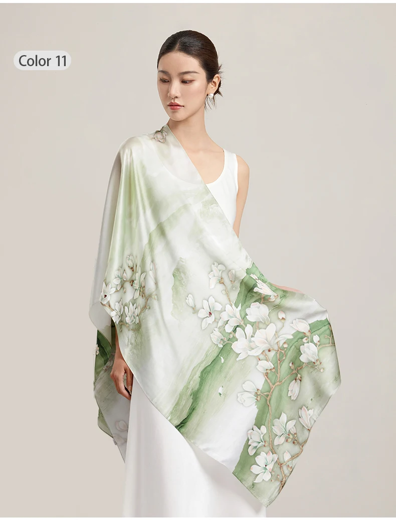 Sciarpa di seta da donna Sciarpe lunghe per la testa Scialli di seta di lusso al 100% Avvolge Sciarpa floreale 2025 Foulard con stampa Sciarpe di pura seta reale