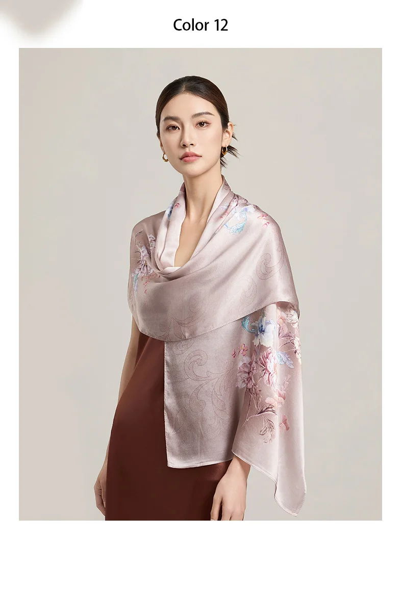 Sciarpa di seta da donna Sciarpe lunghe per la testa Scialli di seta di lusso al 100% Avvolge Sciarpa floreale 2025 Foulard con stampa Sciarpe di pura seta reale