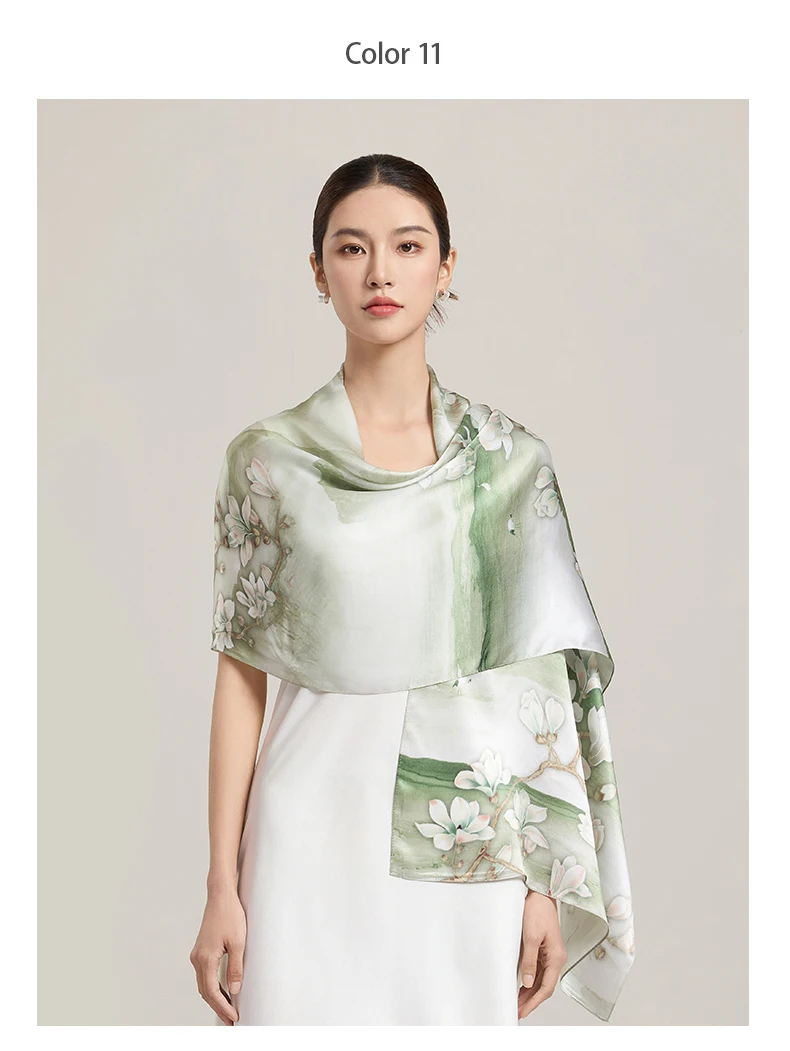 Sciarpa di seta da donna Sciarpe lunghe per la testa Scialli di seta di lusso al 100% Avvolge Sciarpa floreale 2025 Foulard con stampa Sciarpe di pura seta reale