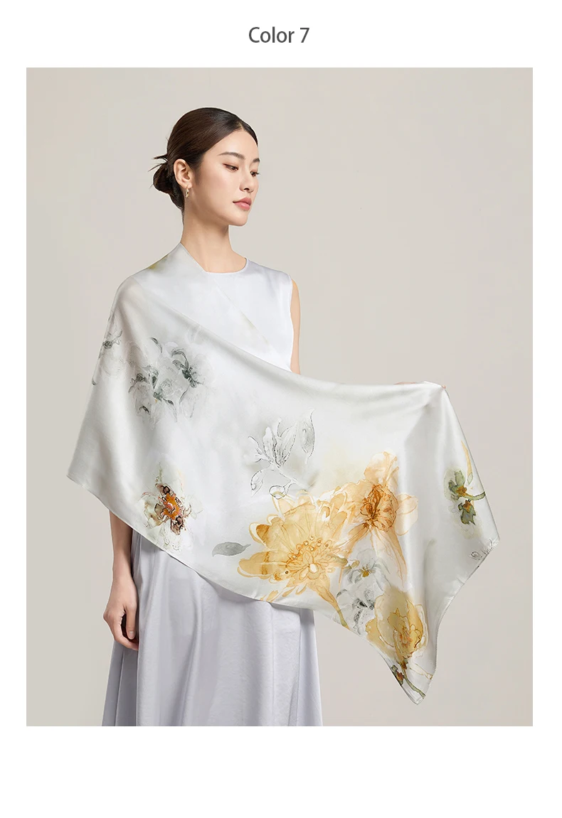 Sciarpa di seta da donna Sciarpe lunghe per la testa Scialli di seta di lusso al 100% Avvolge Sciarpa floreale 2025 Foulard con stampa Sciarpe di pura seta reale