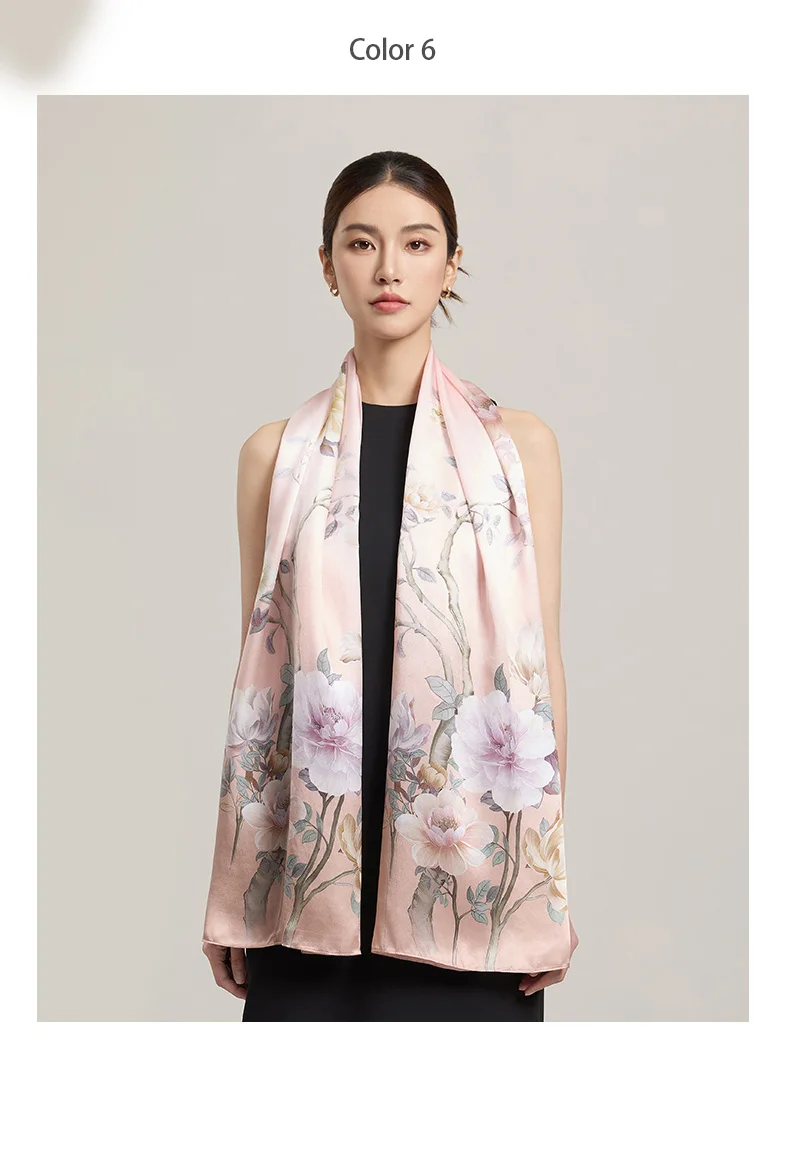 Sciarpa di seta da donna Sciarpe lunghe per la testa Scialli di seta di lusso al 100% Avvolge Sciarpa floreale 2025 Foulard con stampa Sciarpe di pura seta reale