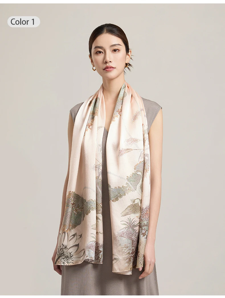Sciarpa di seta da donna Sciarpe lunghe per la testa Scialli di seta di lusso al 100% Avvolge Sciarpa floreale 2025 Foulard con stampa Sciarpe di pura seta reale