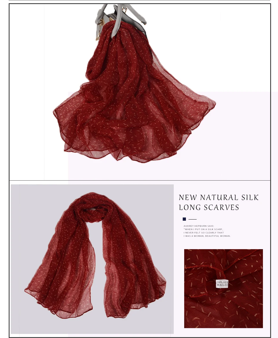 Sciarpa di seta lunga da donna in seta naturale al 100% Sciarpa di seta stampata moda femminile Sciarpa di seta taglie forti 180 * 105 cm per l'inverno, l'autunno