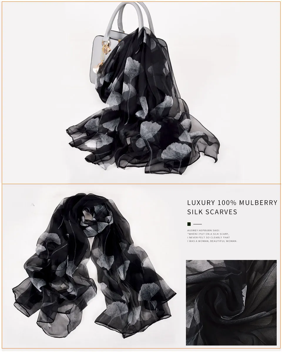 Sciarpa di seta lunga da donna in seta naturale al 100% Sciarpa di seta stampata moda femminile Sciarpa di seta taglie forti 180 * 105 cm per l'inverno, l'autunno