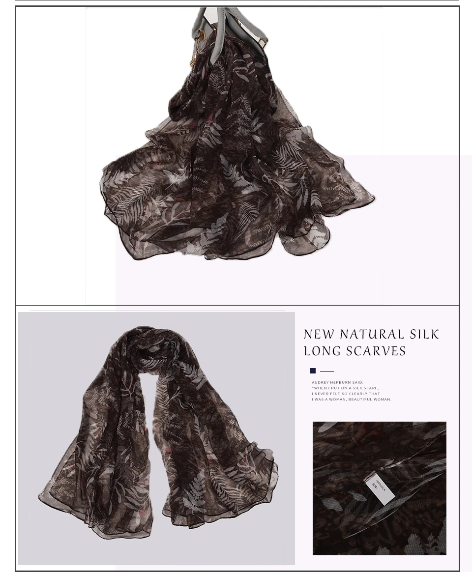 Sciarpa di seta lunga da donna in seta naturale al 100% Sciarpa di seta stampata moda femminile Sciarpa di seta taglie forti 180 * 105 cm per l'inverno, l'autunno
