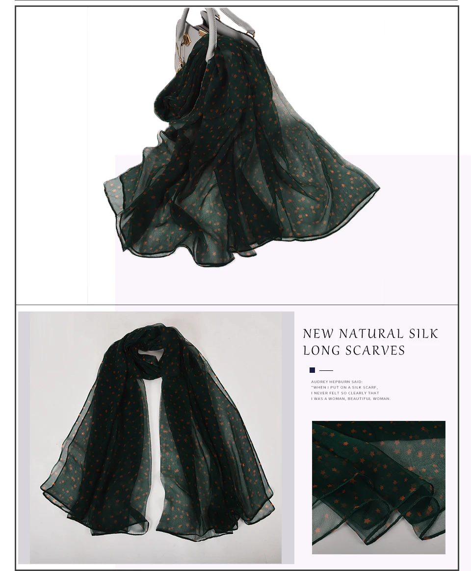 Sciarpa di seta lunga da donna in seta naturale al 100% Sciarpa di seta stampata moda femminile Sciarpa di seta taglie forti 180 * 105 cm per l'inverno, l'autunno