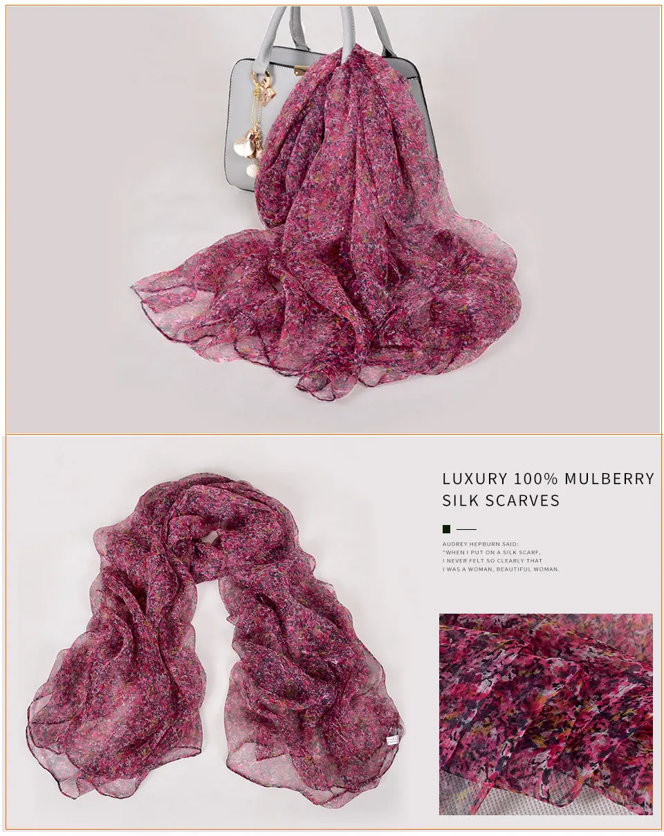 Sciarpa di seta lunga da donna in seta naturale al 100% Sciarpa di seta stampata moda femminile Sciarpa di seta taglie forti 180 * 105 cm per l'inverno, l'autunno