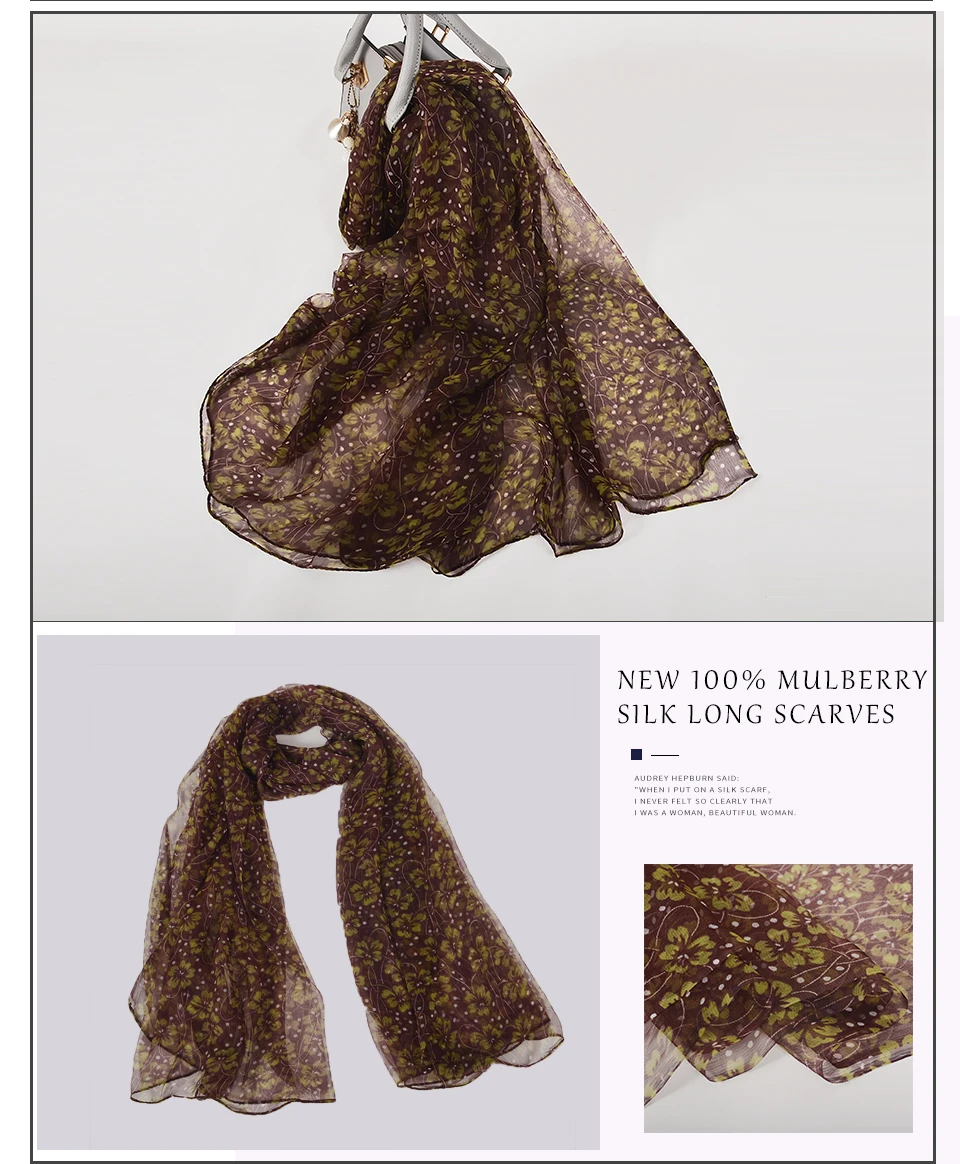 Sciarpa di seta lunga da donna in seta naturale al 100% Sciarpa di seta stampata moda femminile Sciarpa di seta taglie forti 180 * 105 cm per l'inverno, l'autunno