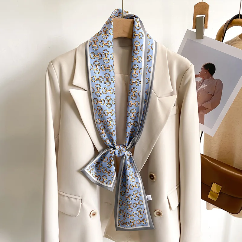 55 colori nuove donne seta stampata design sciarpa scialle moda lusso lungo stretto piccole sciarpe di seta signore fascia foulard