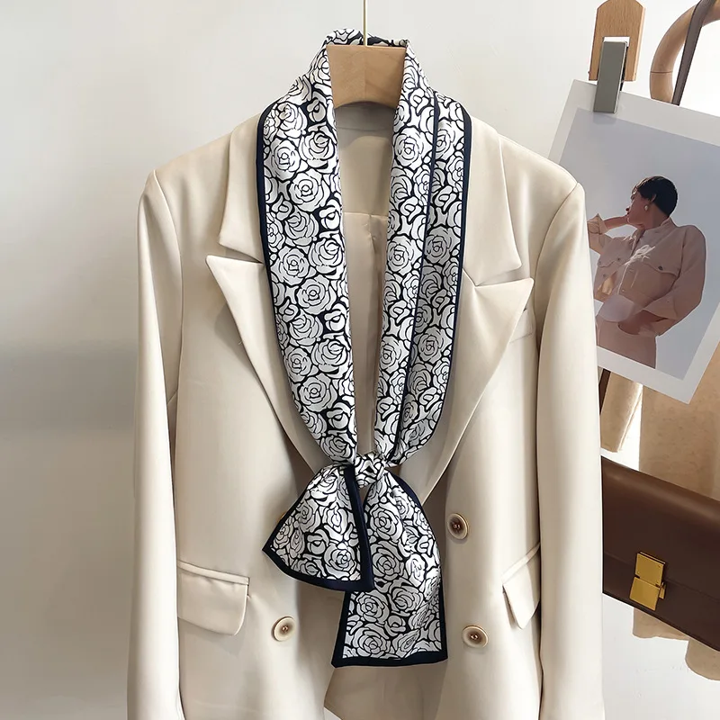 55 colori nuove donne seta stampata design sciarpa scialle moda lusso lungo stretto piccole sciarpe di seta signore fascia foulard