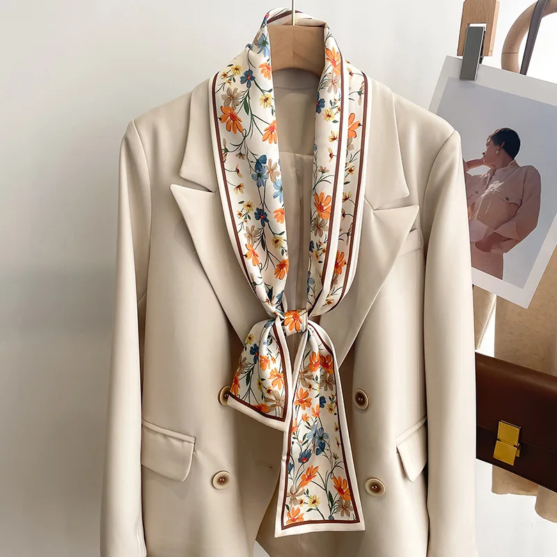 55 colori nuove donne seta stampata design sciarpa scialle moda lusso lungo stretto piccole sciarpe di seta signore fascia foulard