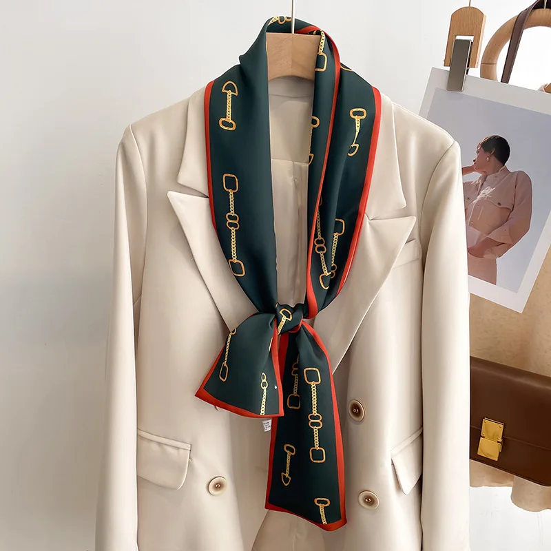 55 colori nuove donne seta stampata design sciarpa scialle moda lusso lungo stretto piccole sciarpe di seta signore fascia foulard