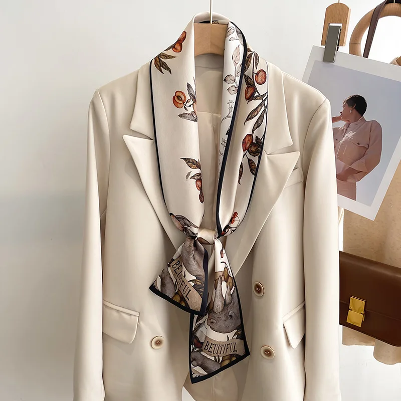 55 colori nuove donne seta stampata design sciarpa scialle moda lusso lungo stretto piccole sciarpe di seta signore fascia foulard