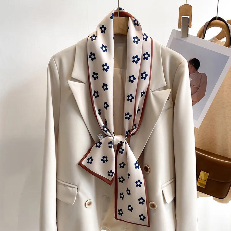 55 colori nuove donne seta stampata design sciarpa scialle moda lusso lungo stretto piccole sciarpe di seta signore fascia foulard
