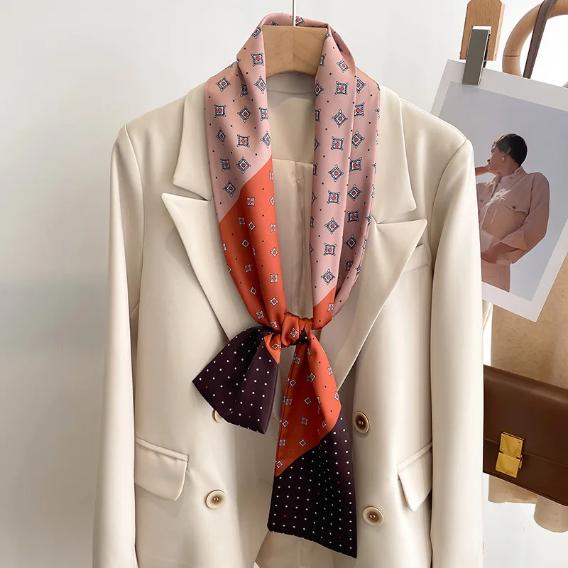 55 colori nuove donne seta stampata design sciarpa scialle moda lusso lungo stretto piccole sciarpe di seta signore fascia foulard