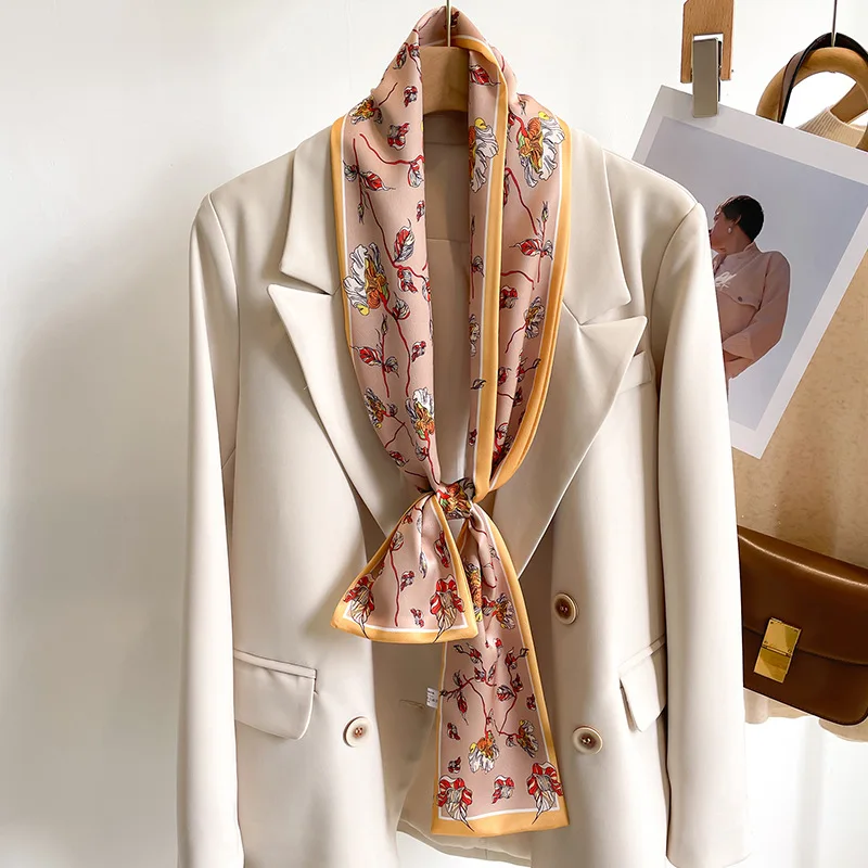 55 colori nuove donne seta stampata design sciarpa scialle moda lusso lungo stretto piccole sciarpe di seta signore fascia foulard