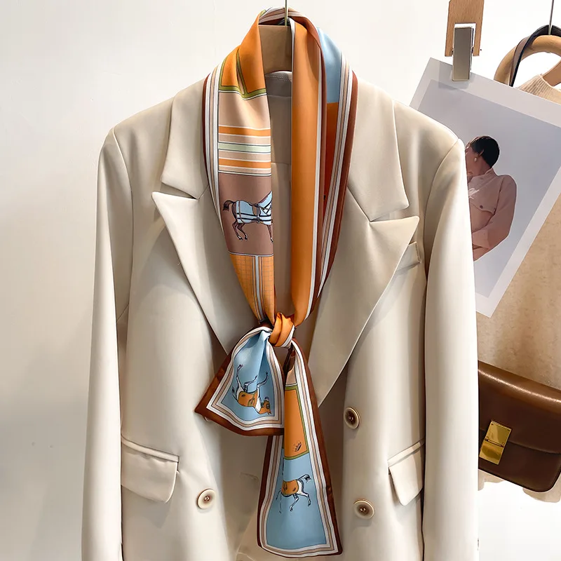 55 colori nuove donne seta stampata design sciarpa scialle moda lusso lungo stretto piccole sciarpe di seta signore fascia foulard