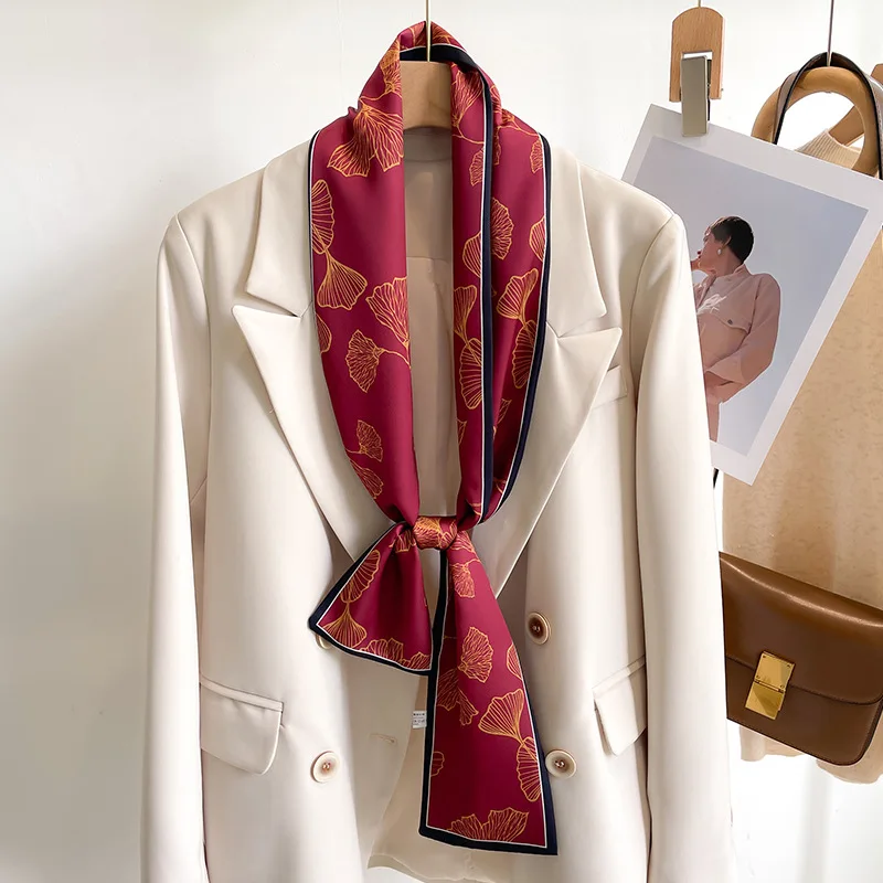 55 colori nuove donne seta stampata design sciarpa scialle moda lusso lungo stretto piccole sciarpe di seta signore fascia foulard