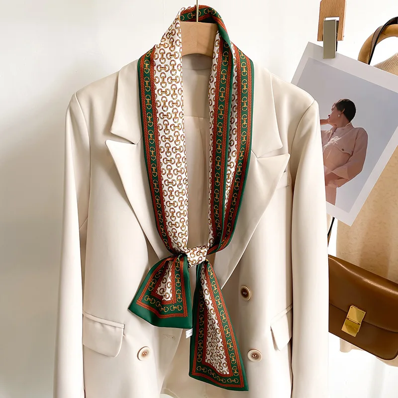 55 colori nuove donne seta stampata design sciarpa scialle moda lusso lungo stretto piccole sciarpe di seta signore fascia foulard