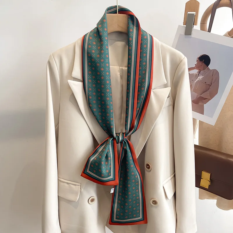 55 colori nuove donne seta stampata design sciarpa scialle moda lusso lungo stretto piccole sciarpe di seta signore fascia foulard