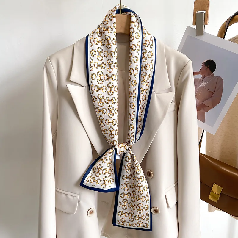 55 colori nuove donne seta stampata design sciarpa scialle moda lusso lungo stretto piccole sciarpe di seta signore fascia foulard