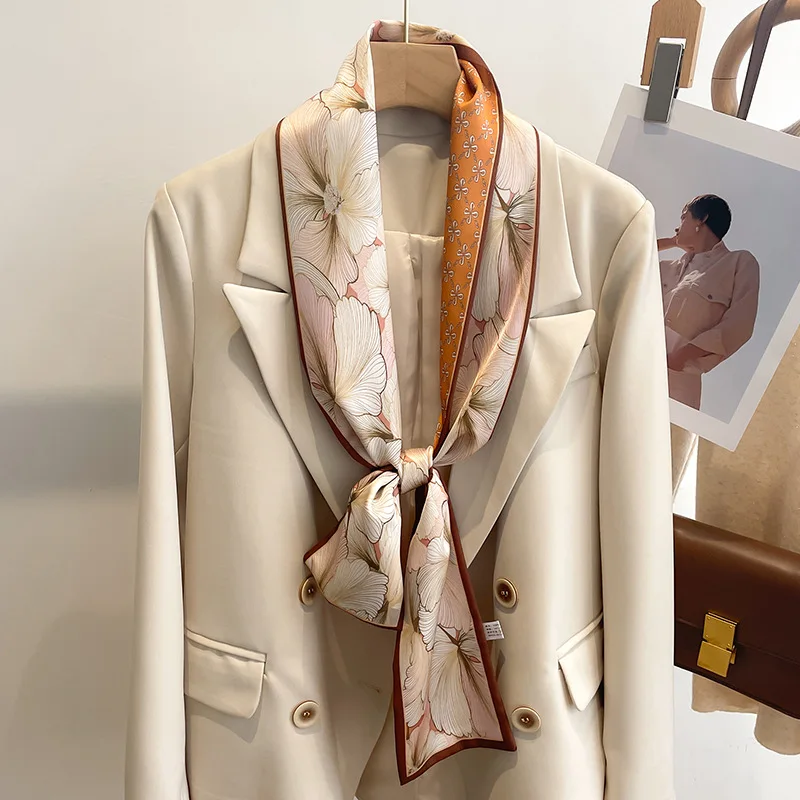 55 colori nuove donne seta stampata design sciarpa scialle moda lusso lungo stretto piccole sciarpe di seta signore fascia foulard